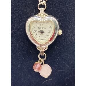 Geneva Heart Custom Beaded Chain Necklace Watch Works New Battery